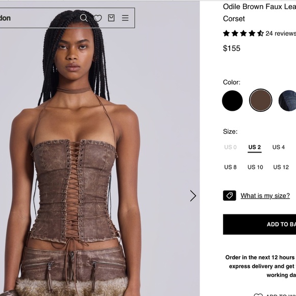 Jaded London Odile Brown Faux Leather Lace Up Corset - Picture 1 of 3